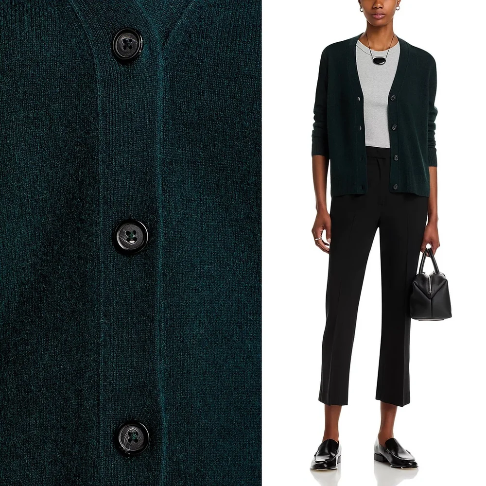 NWT C by Bloomingdale's 2-ply Cashmere V Neck Cardigan Green $178 - Size S (4-6) - Picture 6 of 7